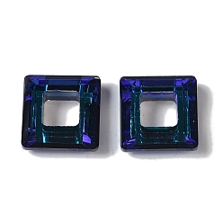 Blue Transparent Electroplate Glass Pendant, Full Rainbow Plated, Faceted, Square, Blue, 14x14x5mm, Hole: 6.8mm