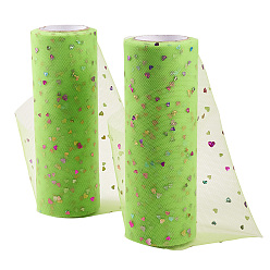 Зеленый газон Сетчатые ленты с блестками и пайетками в форме сердца, тюль ткань, Тюль-рулонная ткань для юбки, зеленый газон, 6 дюйм (15 см), о 10yards / рулон (9.144 м / рулон)