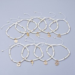 Golden Electroplate Glass Braided Beads Bracelets, with Brass Findings and Nylon Thread, Mixed Shapes, Golden, 2-1/4 inch~3-3/8 inch(5.65~8.65cm)