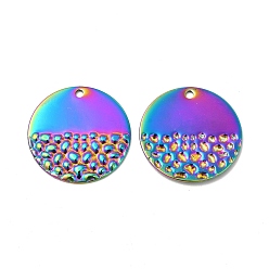 Rainbow Color Revestimiento iónico (ip) 304 colgantes de acero inoxidable, encanto, plano y redondo, color del arco iris, 23x1 mm, agujero: 1.8 mm