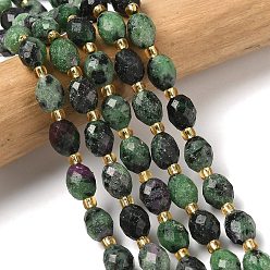 Рубин В Цоизита Натуральный рубин в цоизита бусин пряди, граненые, рис, с бисером, 8x7 мм, отверстие : 0.8 мм, около 37 шт / нитка, 15.75'' (40 см)