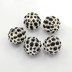 Черный Латунные бусины со стразами , класс А, круглые, чёрные, 20 мм, отверстие : 2.5 мм