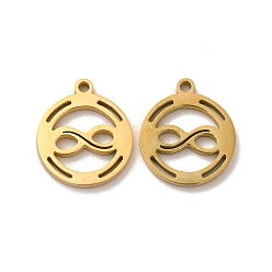 Golden Ion Plating(IP) 304 Stainless Steel Charms, Flat Round with Infinity, Golden, 15x13x1.4mm, Hole: 1.4mm