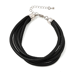 Black Microfiber Leather Multi-strand Cord Bracelets Makings, with Brass Findings and 202 Stainless Steel Lobster Claw Clasps, Platinum, Black, 7.48 inch(19cm)