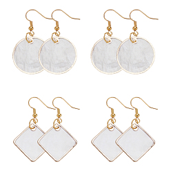 Silver DIY Dangle Earring Making Kits, Including 16Pcs 2 Style Shell Pendants, 30pcs Brass Earring Hooks and 30Pcs Iron Jump Rings, Rhombus & Flat Round, Silver, Pendants: 8pcs/style