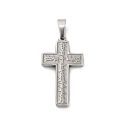 Нержавеющая Сталь Цвет 304 подвески из нержавеющей стали, терновый крест-амулет, анти-тускнение, цвет нержавеющей стали, 25x14x2 мм, отверстие : 5x3 мм