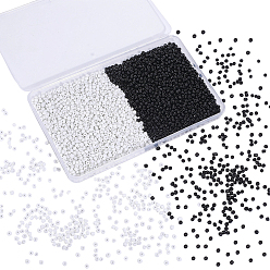 Gemischte Farbe 6/0 Glasperlen, opaken Farben Saatgut, Runde, black & white, Gemischte Farbe, 4 mm, Bohrung: 1 mm, ca. 2400 Stk. / Set