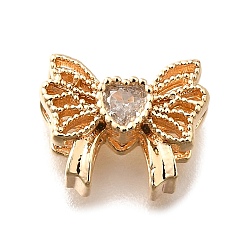 Прозрачный Латунные стеклянные бусины, без кадмия, без никеля и без свинца, реальный 18 k позолоченный, бантом, прозрачные, 9x11x5 мм, отверстие : 1.6 мм