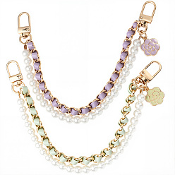 (52) Непрозрачная лаванда 2 шт. 2 цветные ремешки для телефонов с цветочным принтом из сплава, с пластиковой жемчужины, золотой свет, разноцветные, 264x15 мм, 1 шт / цвет