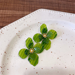 Желто-Зеленый Серьги сплава горный хрусталь, цветок, с акриловой, золотые, желто-зеленый, 50 мм