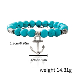 Anchor & Helm Синтетический бирюзовые бисером браслеты простирания, браслеты в стиле богемия, Браслеты с подвесками из сплава в тибетском стиле для мужчин и женщин, якорь и штурвал, 6-1/4 дюйм (16 см)