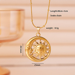 Луна 304 Подвески-солнце из нержавеющей стали для женщин, реальный 18 k позолоченный, луна, 15.75 дюйм (40 см), Кулон : 28.5x25 мм