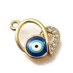 Настоящее золото 18K Латунные микро проложить кубического циркония подвески, с эмалью, без кадмия, без никеля и без свинца, Злые чары глаз, реальный 18 k позолоченный, 11.5x12.5x3 мм, отверстие : 1.2 мм