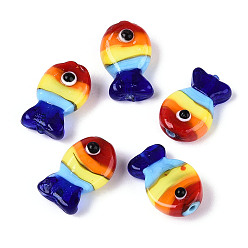 (52) Непрозрачная лаванда Бусы лэмпворк ручной работы, рыба, разноцветные, 19~20.5x12~13x9~11 мм, отверстие : 1~1.6 мм, около 15 шт / нитка, 11.61 дюйм (29.5 см)