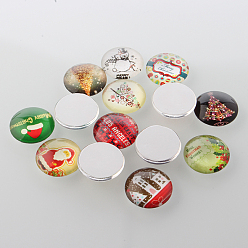 Mixed Color Christmas Ornaments Half Round/Dome Christmas Photo Glass Cabochons, Mixed Color, 12x4mm