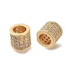 Настоящее золото 18K Латунные микро проложить Цирконий Европейский бисером, колонка, бусины с большим отверстием, без кадмия, без никеля и без свинца, реальный 18 k позолоченный, 8x7 мм, отверстие : 5 мм