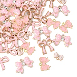 Pink 50 шт 5 стили подвески из сплава эмали, золотой свет, очарование бантом, с 50 железными открытыми прыжковыми кольцами, розовые, 8.5~19.5x12~25x1~5 мм, отверстие : 1.5~2.5 мм