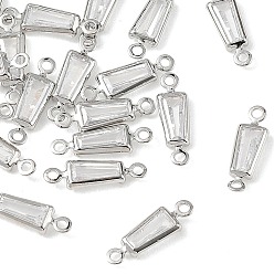 Clear SHEGRACE Brass Pave Cubic Zirconia Trapezoid Connector Charms, Cadmium Free & Nickel Free & Lead Free, Long-Lasting Plated, Real Platinum Plated, Clear, 12x4x2mm, Hole: 1mm