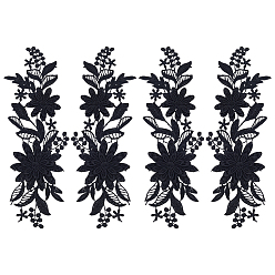 Черный Полиэстер вышивка швейные украшения, аксессуары для костюмов своими руками, цветок, чёрные, 243x76.5x4.5 мм