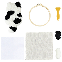 Cat Shape Наборы для начинающих по вышивке иглой в технике пуансона для изготовления подставок под кружки своими руками, В комплект входят пяльцы и нитки для вышивания., нетканый материал, форма кошки, 260x260x0.8 мм