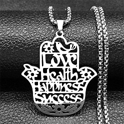 Нержавеющая Сталь Цвет 201 ожерелья из нержавеющей стали с полой ручкой в виде хамсы, цвет нержавеющей стали, 23.31 дюйм (59.2 см)