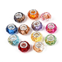 (52) Непрозрачная лаванда Прозрачные европейские бусины-рондель из смолы, с золотой фольгой и латунными двойными сердечниками серебристого тона, бусины с большим отверстием, разноцветные, 13.5~14x8.5~9 мм, отверстие : 4.8~5 мм