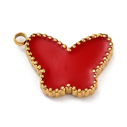 (123L) Белый крем непрозрачный блеск Ионное покрытие (ip) 304 подвески из нержавеющей стали с эмалью, реальный 18 k позолоченный, очарование бабочки, огнеупорный кирпич, 21x17.5x2.5 мм, отверстие : 1.8 мм