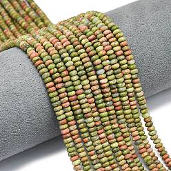 Унакит Природные Unakite бисер нитей, матовые, рондель, 4x2 мм, отверстие : 0.9 мм, около 167~173 шт / нитка, 15.16''~15.35'' (38.5~39 см)