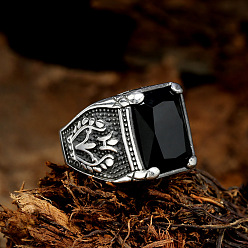 Черный 316Мужские винтажные резные кольца из нержавеющей стали с кубическим цирконием, квадратный, готические кольца, античное серебро, чёрные, размер США 12 (21.4 мм)