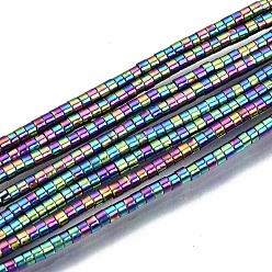 Rainbow Plated Rainbow Electroplate Non-magnetic Synthetic Hematite Beads Strands, Column, Multi-color Plated, 1.5x1mm, Hole: 0.5mm, about 377~383pcs/strand, 15.75 inch~15.94 inch(40cm~40.5cm)