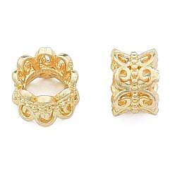 Real 14K Gold Plated Brass European Beads, Large Hole Beads, Nickel Free, Flower, Real 14K Gold Plated, 6.5x6.5x5mm, Hole: 4mm