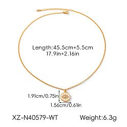 White 304 Stainless Steel Pave Cubic Zirconia and Enamel Evil Eye Pendant Necklaces, Golden, White, 17.91 inch(45.5cm)