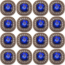 Сапфир 16 шт. пуговицы со стразами из сплава, 1-луночное, золотой свет, квадратный, сапфир, 24x24x11 мм, отверстие : 2.5 мм