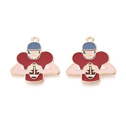 Темно-Красный Подвески из эмали и сплава, регби и человеческое обаяние, золотые, темно-красный, 24.5x24x1 мм, отверстие : 1.6 мм