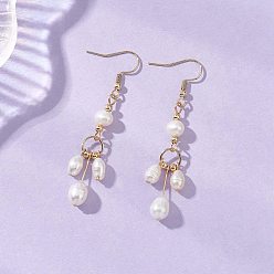 Морская Ракушка Овальные серьги с подвесками из натурального культивированного пресноводного жемчуга, с 304 нержавеющей стали серьги крючки, золотые, цвет морской раковины, 62 мм