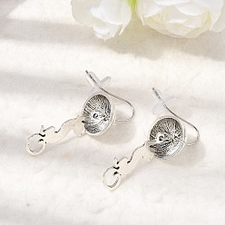 Античное Серебро Серьги-подвески в форме кошки из сплава и смолы, античное серебро, 39.5x14.5 мм