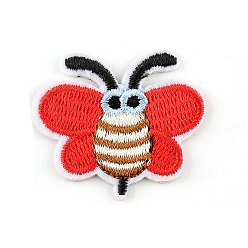 Красный Аппликации пчелки, Компьютеризированная вышивка ткань железа на патчи, аксессуары для костюма, красные, 37x33 мм