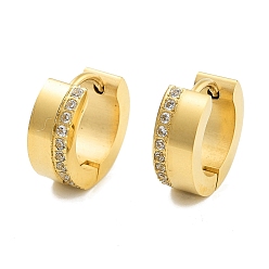 Золотой Ионное покрытие (IP) 304 серьги-кольца из нержавеющей стали с микропаве и прозрачным кубическим цирконием для женщин, с 316 штифтов из нержавеющей стали, золотые, 13x5x13 мм