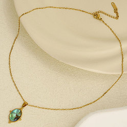 Золотой 304 ожерелья с геометрическим овальным кулоном из натуральной ракушки пауа из нержавеющей стали, золотые, кулон: 2.4x1.5 см