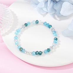 Небесно-голубой Граненые круглые гальванизированные стеклянные бусины эластичные браслеты для женщин, с Гальваническим немагнитных синтетическими гематита бисера, голубой, внутренний диаметр: 2-1/8 дюйм (5.45 см)