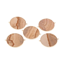 Пейзажный Джаспер Соединители с естественными картинками из яшмы, с фурнитурой латунной золотого тона, плоско-круглые, 45~48x39~41.5x1.5~2.2 мм, отверстие : 1.5 мм