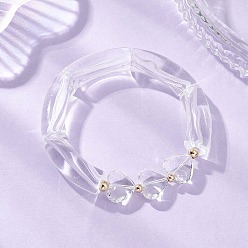Прозрачный Браслеты из стеклянных бусин для женщин, сердце и трубка, с акрилом и 304 нержавеющей сталью, прозрачные, внутренний диаметр: 2-1/4 дюйм (5.7 см)
