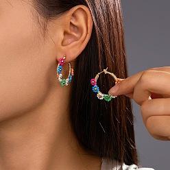 Золотой Серьги-кольца из латунного стекла с бусинами, золотые, 28x30 мм