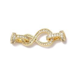 Golden Rack Plating Brass Micro Pave Clear Cubic Zirconia Fold Over Clasps, Cadmium Free & Lead Free, Long-Lasting Plated, Infinity, Golden, 34mm, Hole: 4mm