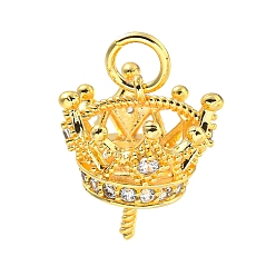 Настоящее золото 18K Латунный микро-паве кубический цирконий, за половину пробурено бисера, долговечный, без свинца и без кадмия, корона, реальный 18 k позолоченный, 17x13x15 мм, отверстие : 4.5 мм, штифты : 1.2 мм