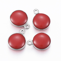 Красный 304 прелести нержавеющей стали, с эмалью, эмалированные блестки, плоско-круглые, цвет нержавеющей стали, красные, 8.5x6x3 мм, отверстие : 1 мм