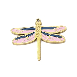 Полуночно-синий 304 из нержавеющей стали шармы эмали, очарование стрекозы, реальный 14 k позолоченный, темно-синий, 12x15x1 мм, отверстие : 0.7 мм