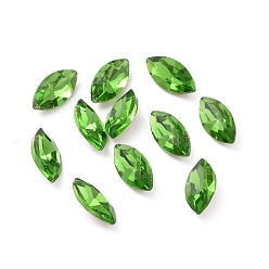 Olivine Glass Rhinestone Cabochons, Pointed Back & Silver Back Plated, Horse Eye, Olivine, 10x5x3mm