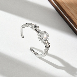 Платина Открытые кольца манжеты из латуни с микропаве и кубическим цирконием, звезда, без кадмия и без свинца, стойки покрытие, долговечный, платина, 6 мм, внутренний диаметр: 16 мм