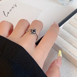 Античное Серебро Кольца-манжеты из латуни с микропаве из черного кубического циркония, античное серебро, внутренний диаметр: регулируемый